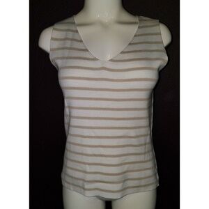 NEW Tehama Nancy Haley Knit Striped Tank Top Size Medium White Tan Sleeveless